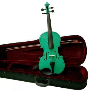 New Real 1/10 Size Green Violin with Case and Bow
